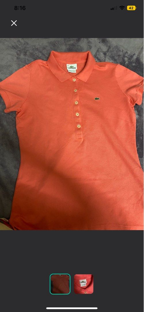 Lacoste Polo Shirt - Size 40 (Category: Others Tops) located in Santo Domingo. Submitted by declutterwithm3281 (Listing ID 1397410163, Image 2). Description: - Authentic Lacoste polo shirt - Coral color - Size 40 - Made in Peru - Classic polo collar and button-up front - Features the Lacoste logo.