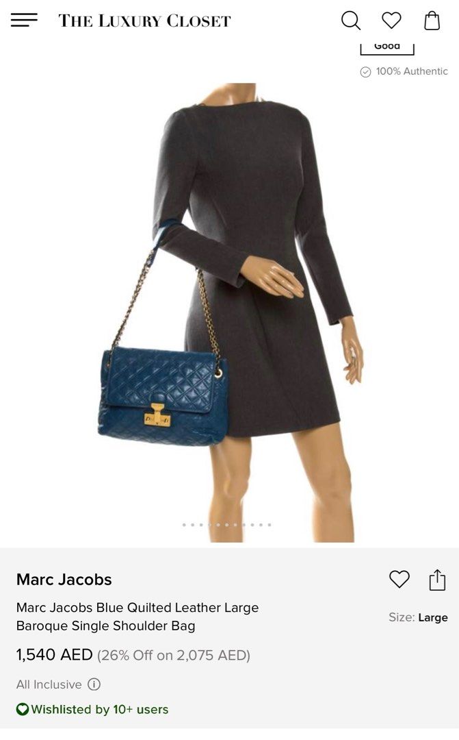 Marc Jacobs Blue Quilted Leather Shoulder Bag (Category: Luxury Accessories) located in San Pablo. Submitted by donaya_luxe (Listing ID 1397413173, Image 1). Description: - Authentic Marc Jacobs shoulder bag - Quilted design - Vibrant blue color - Chain strap - Secure clasp closure - can fit your Promax and other girls stuff.