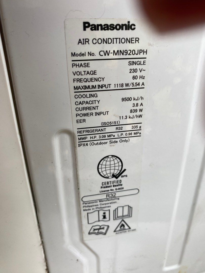 Panasonic CW-MN920JPH Air Conditioner (Category: Air Conditioning and Heating) located in San Fernando. Submitted by karentorre31733 (Listing ID 1397431029, Image 2). Description: For sale energy saver Panasonic Aircon RUSH!!!! - Panasonic CW-MN920JPH Air Conditioner - Cooling Capacity: 9500 kJ/h - Refrigerant: R32 - Power: 230V, 60Hz - Max Input: 1118W / 5.54A - Color: White - Features: Adjustable fan speed and cooling settings.