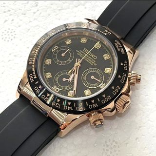 ❮定製❯Seiko mod  
 玫瑰金外殼  仿石錶面     採用精工VK63石英機芯
  計時碼功能
  39mm 
  黑色膠錶帶
  附送精美錶盒64244115835011110