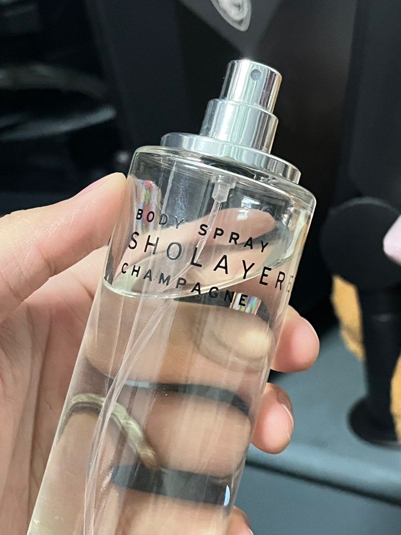 Sholayered Champagne Body Spray 100ml (Category: Fragrance & Deodorants) located in Quezon City. Submitted by abubutsko (Listing ID 1397530380, Image 3). Description: - RARE Authentic Sholayered. I bought this in Taiwan. - 90/100ml remaining - Original Sholayered box included - RFS: decluttering .