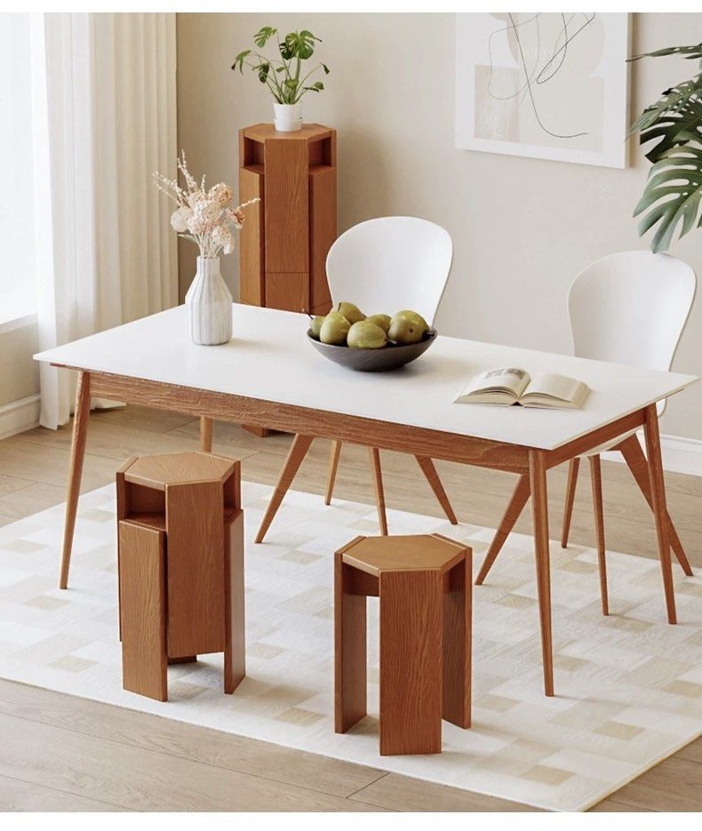 Wooden Hexagonal stackable stools *2 side table (Category: Chairs) located in Singapore. Submitted by whoopss (Listing ID 1397569135, Image 1). Description: Stylish solid wooden stools with a unique hexagonal design. Two ways to stack. Compact stack takes little space to store. Elevated stack can be used as a stand or a side table. The stool is sturdy and well-crafted, adding a touch of elegance to any room. Dimensions of single stool: 32cm x 43c