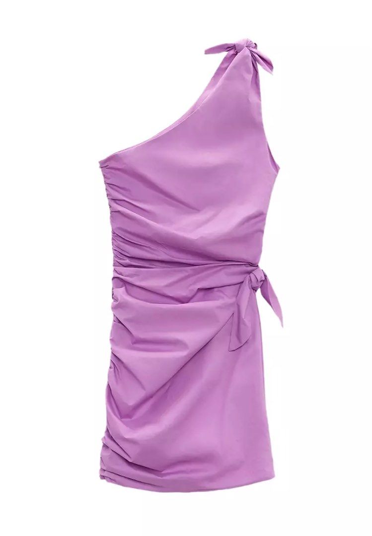 Zara Purple One-Shoulder Mini Dress (Category: Dresses) located in Quezon City. Submitted by g.ysabel (Listing ID 1397410570, Image 1). Description: - One-shoulder mini dress - Brand new with tag - Rfs: Not my style anymore - Tie detail on shoulder and waist - Linen - Price is still negotiable for sure buyers :).
