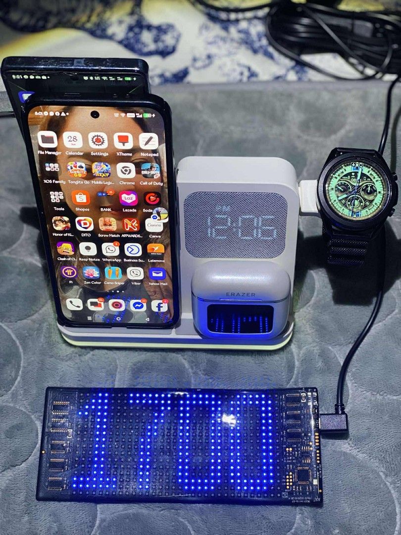 6 in 1 Wireless Charging Dock with Clock and Night Light (Category: Chargers & Cables) located in Marikina City. Submitted by jake.galang.evangelista (Listing ID 1397590371, Image 2). Description: 6 in 1 Wireless Charging Dock with Clock and Night Light Brand New with Box Fast wireless charging works on android and apple phones Wireless charger for airpods and other magsafe earphones Smartwatch charger attachment Physical USB Type-C slot at the b