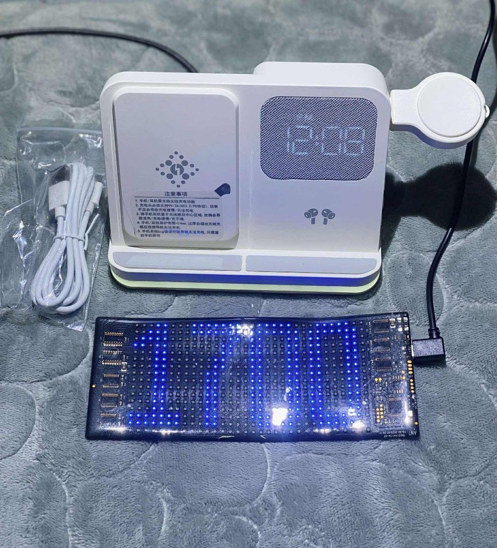 6 in 1 Wireless Charging Dock with Clock and Night Light (Category: Chargers & Cables) located in Marikina City. Submitted by jake.galang.evangelista (Listing ID 1397590371, Image 1). Description: 6 in 1 Wireless Charging Dock with Clock and Night Light Brand New with Box Fast wireless charging works on android and apple phones Wireless charger for airpods and other magsafe earphones Smartwatch charger attachment Physical USB Type-C slot at the b