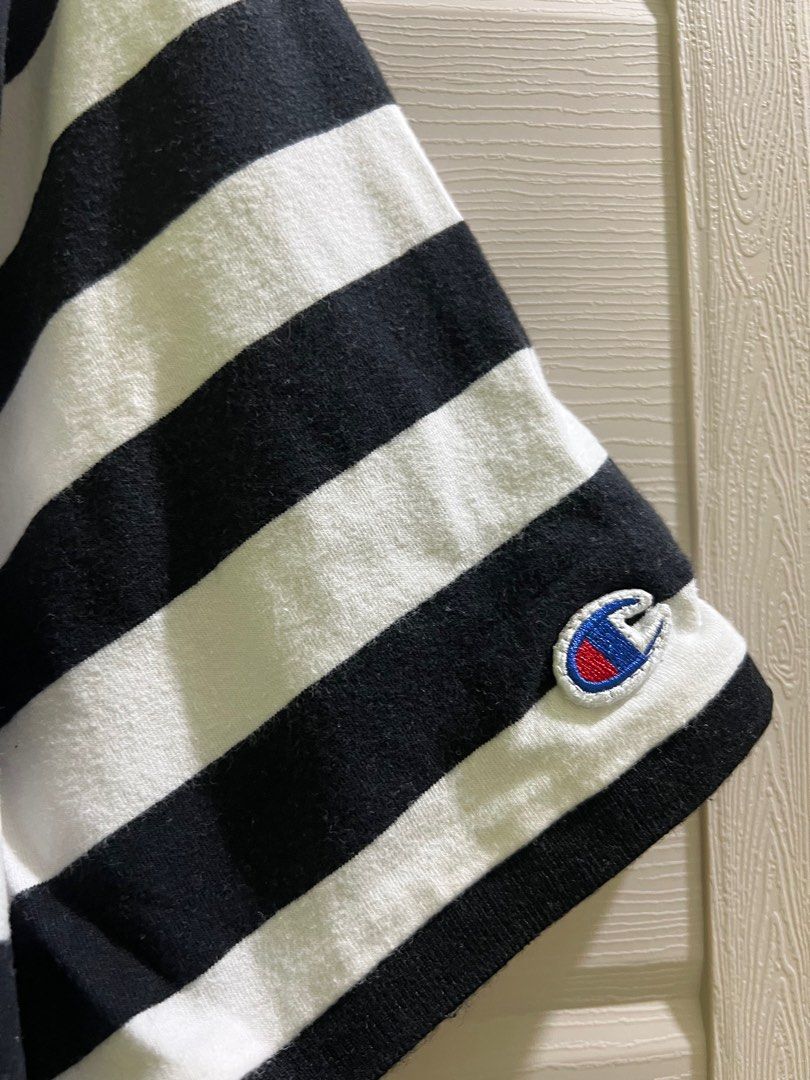Auth Champion stripe tshirt (unisex) (Category: Tshirts & Polo Shirts ) located in Muntinlupa City. Submitted by eyaaaaaaaah (Listing ID 1397706141, Image 3). Description: May washable stain please see last pic.
