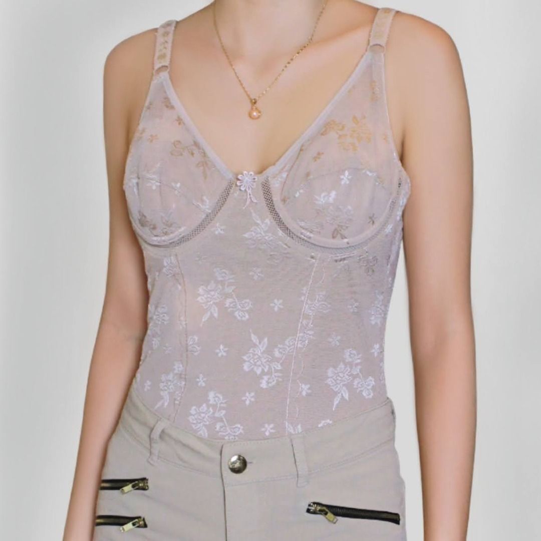 B4 - Beige Bustier with Flower Embroidery (Category: Undergarments & Loungewear) located in Quezon City. Submitted by anirbash (Listing ID 1397634035, Image 2). Description: B4 - Beige Bustier with Flower Embroidery - Bust: 32A - Waist: 24" - Length from bust to bottom hem: 19" - Color: Beige - Condition: Perfect - Model Size: Small - Item Code: B4 - Price: Php 150 - Mode of Payment: BPI or Gcash - 1st to “mine” gets the item. DM us your order fo