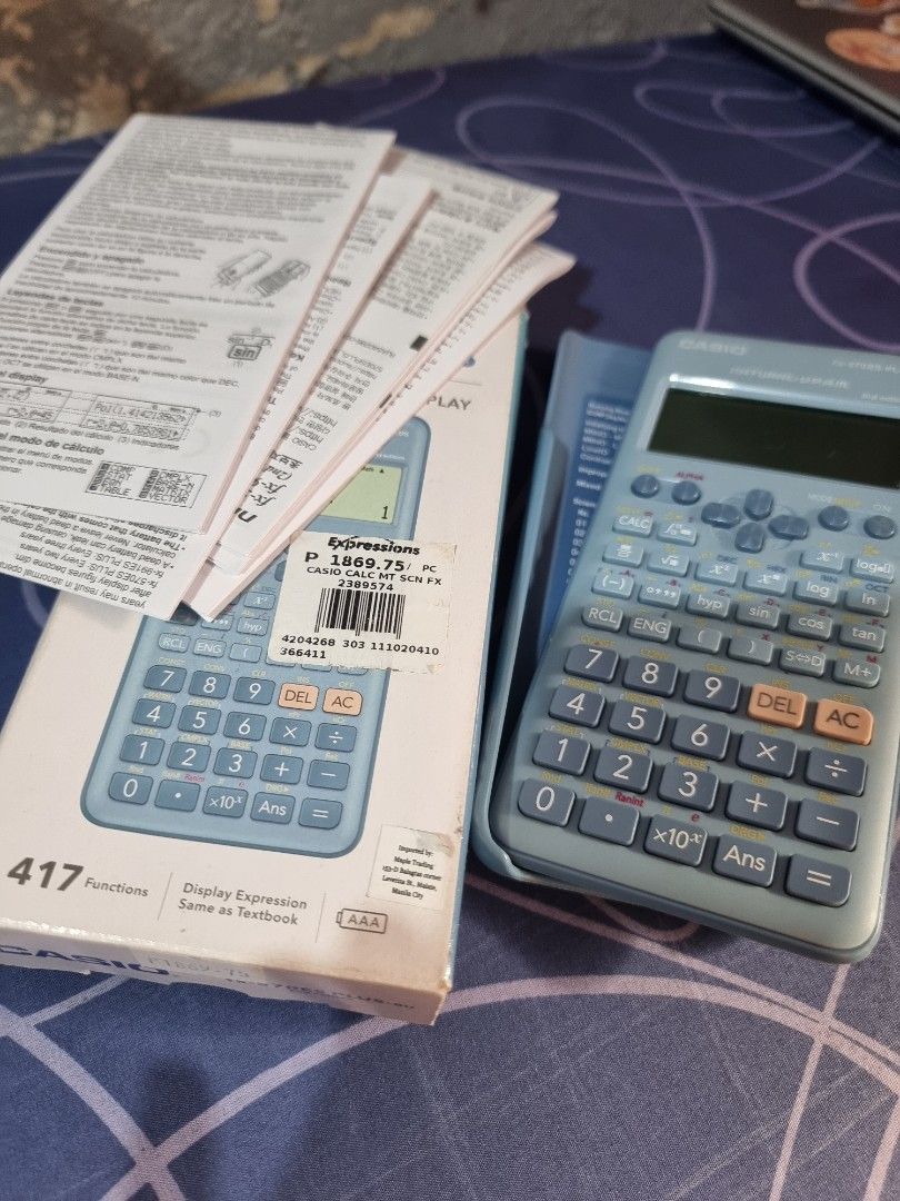 Casio fx-570ES Plus Calculator (Category: Office & Business Technology) located in Manila. Submitted by nichidobra76051 (Listing ID 1397659221, Image 3). Description: Negotiable Price. Good as new calculator. With Box and Manuals. No dents or issues. With Shift Solve. Can do Meet up if around PUP Manila/SM Sta. Mesa or Courier delivery..