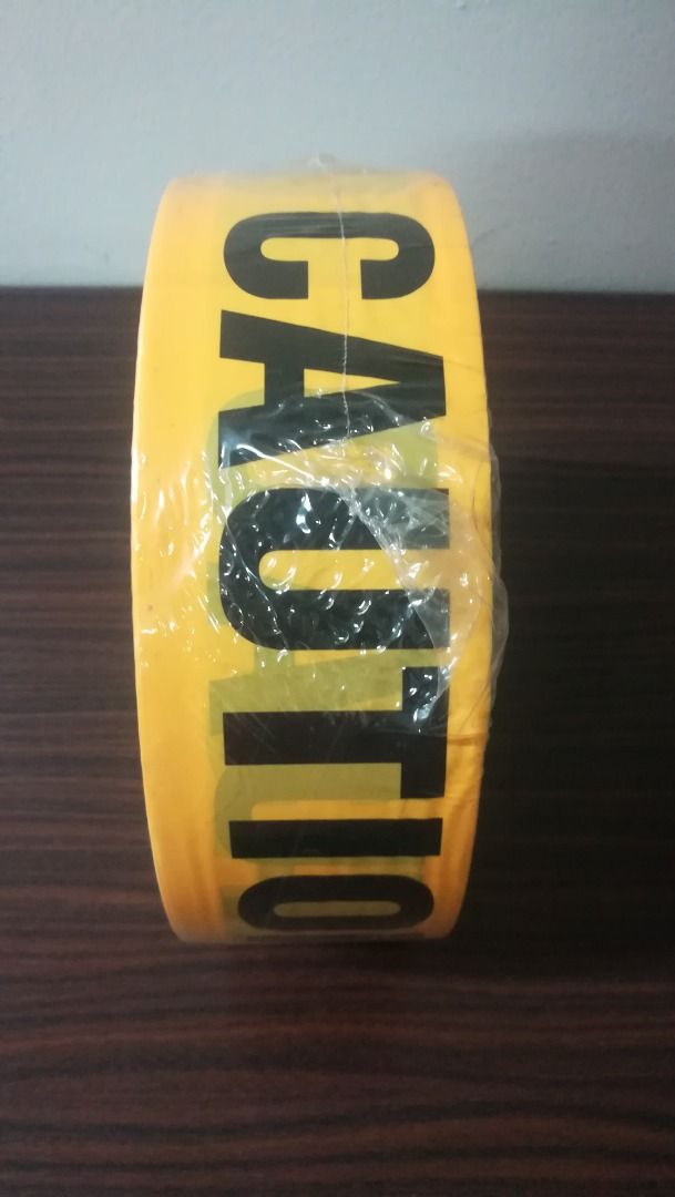 Caution Tape 3" x 1000m Yellow/Black (Category: Construction Tools & Equipment) located in Manila. Submitted by toplen (Listing ID 1397629451, Image 3). Description: Size: 1000m Color: Yellow Non-adhesive Waterproof Brightly visible attracts attention of passersby. Bold "caution" message ensures that the warning is clear. Use for construction areas, landscaping and roadwork. Waterproof & Durable.