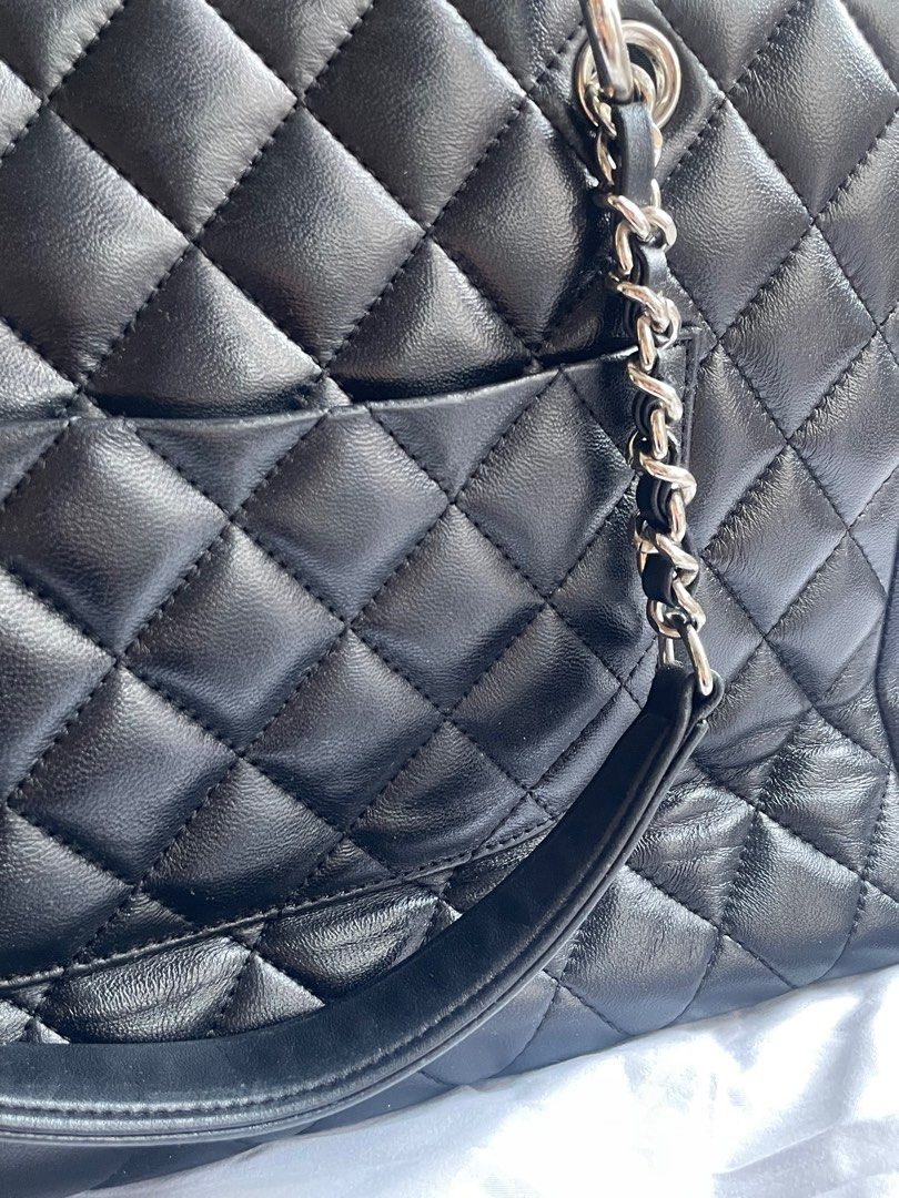 Chanel Black Quilted Shopping Tote (Category: Luxury Bags & Wallets) located in Las Pinas. Submitted by serialthrifter (Listing ID 1397661685, Image 3). Description: Chanel black quilted shopping tote with scarf detailing in the strap. Beautiful and still in great condition in actual. Pre-owned by my mom but she doesn’t use it anymore. Price is negotiable but no low ballers please. Repriced because I can’t vouch for 100% authenticity but it can p