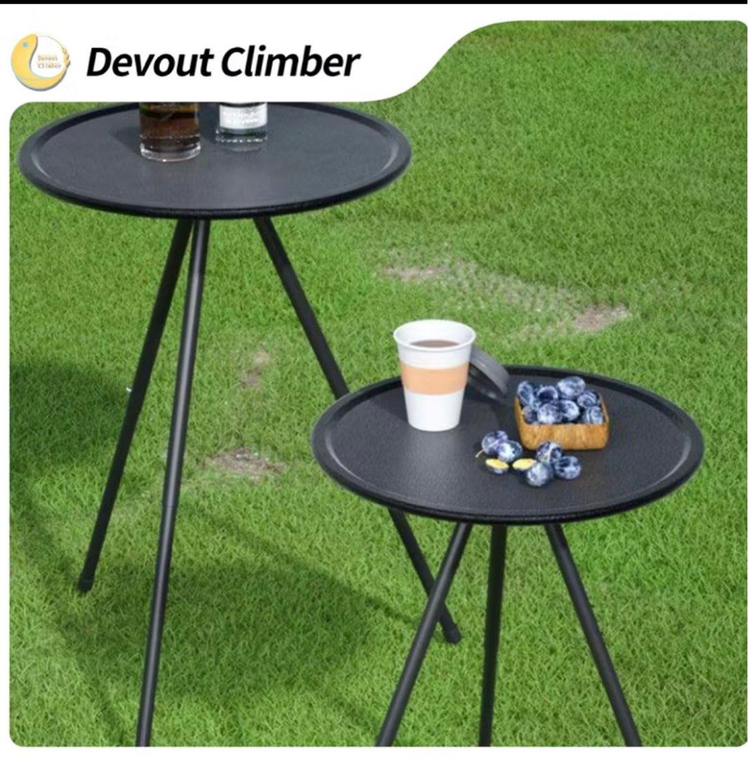 Devout Climber Adjustable Side Table (Category: Tables & Sets) located in Kuala Lumpur. Submitted by zaymrdn (Listing ID 1397685611, Image 1). Description: - Devout Climber Adjustable Side Table - Indoor/Outdoor Use - 38cm Tabletop - Adjustable Height: 34cm - 53cm - Material: ABS (tabletop), Iron Pipe (stand) - Load Capacity: Up to 5kg - Weight: 0.8kg - Easy to Extend/Retract (5-position adjustability) - Features: Antiskid foot cover, thickened d