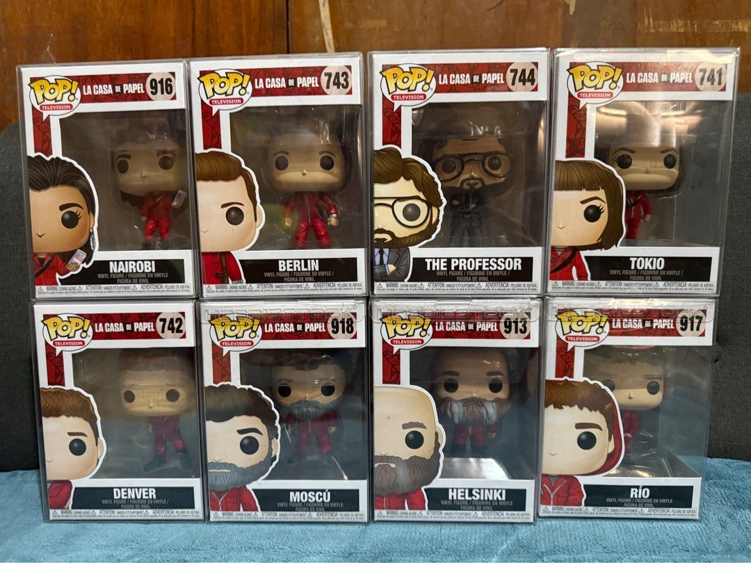 Funko Pop! Tv - La Casa De Papel 8pc SET (Category: Designer & Blind Box Toys) located in Caloocan City. Submitted by ok2313 (Listing ID 1397769513, Image 1). Description: 💯ORIGINAL Sold as SET - 3200php - nego ✅ Condition: 9-9.5 NOOB w/ protector ✅ Can send individual pics for sure buyers ✅ Characters included: Nairobi, Berlin, The Professor, Tokio, Denver, Moscú, Helsinki, and Rio. ❓RFS: Need funds 💵 MOP: Gcash 📦 Shipping fee @ buyer's expen