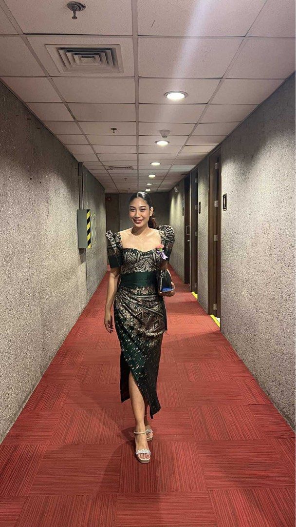 Modern Filipiniana Dress - Green and Gold, Women's Fashion, Dresses ...