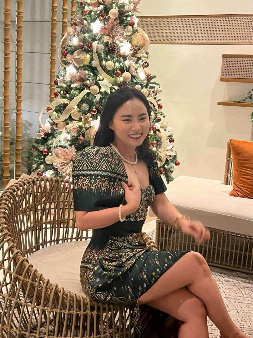 Modern Filipiniana Dress - Green and Gold, Women's Fashion, Dresses ...