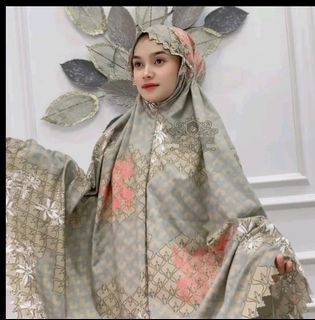 Gamis set murah hanifah mix hijau botol, Fesyen Wanita, Muslim