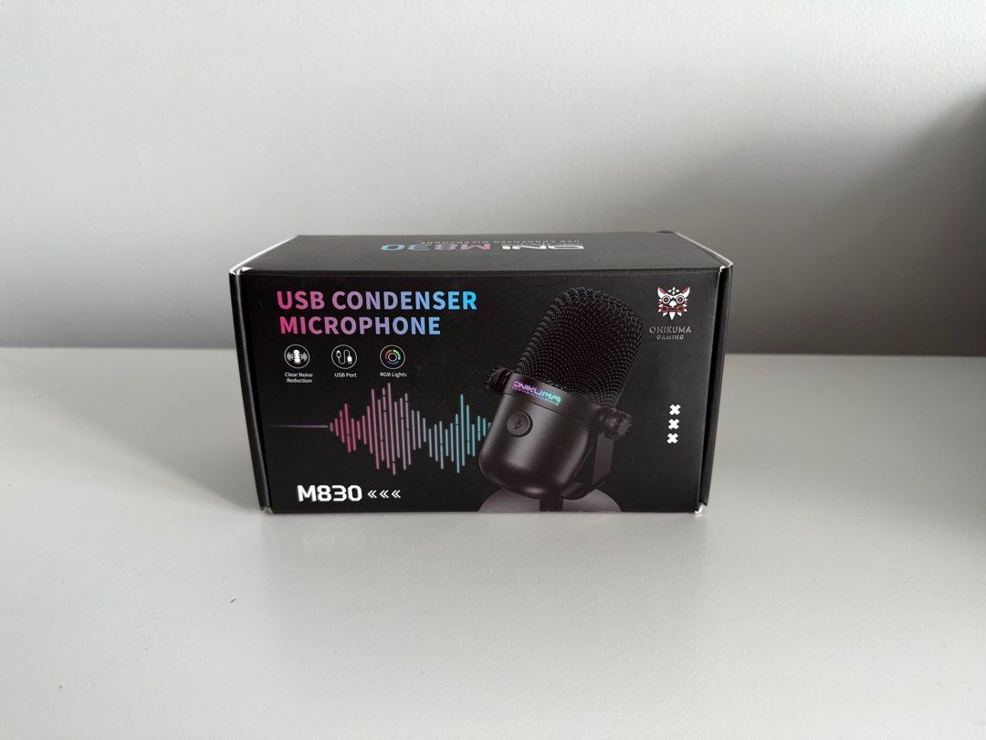 Onikuma M830 Condenser Microphone (Category: Microphones) located in Makati City. Submitted by intjminimalist (Listing ID 1397644018, Image 2). Description: Decluttering. Using another mic. USB. RGB lights. Noise reduction..
