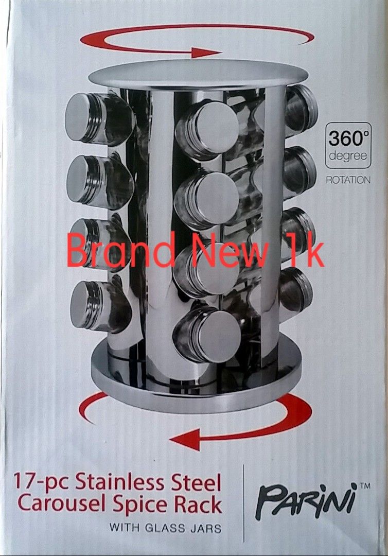 Parini 17-pc Stainless Steel Carousel Spice Rack (Category: Food Organization & Storage) located in Manila. Submitted by tinacsison58 (Listing ID 1397776358, Image 1). Description: For sale! brand new and slightly used Oven Toaster Spice rack carousel juicer.