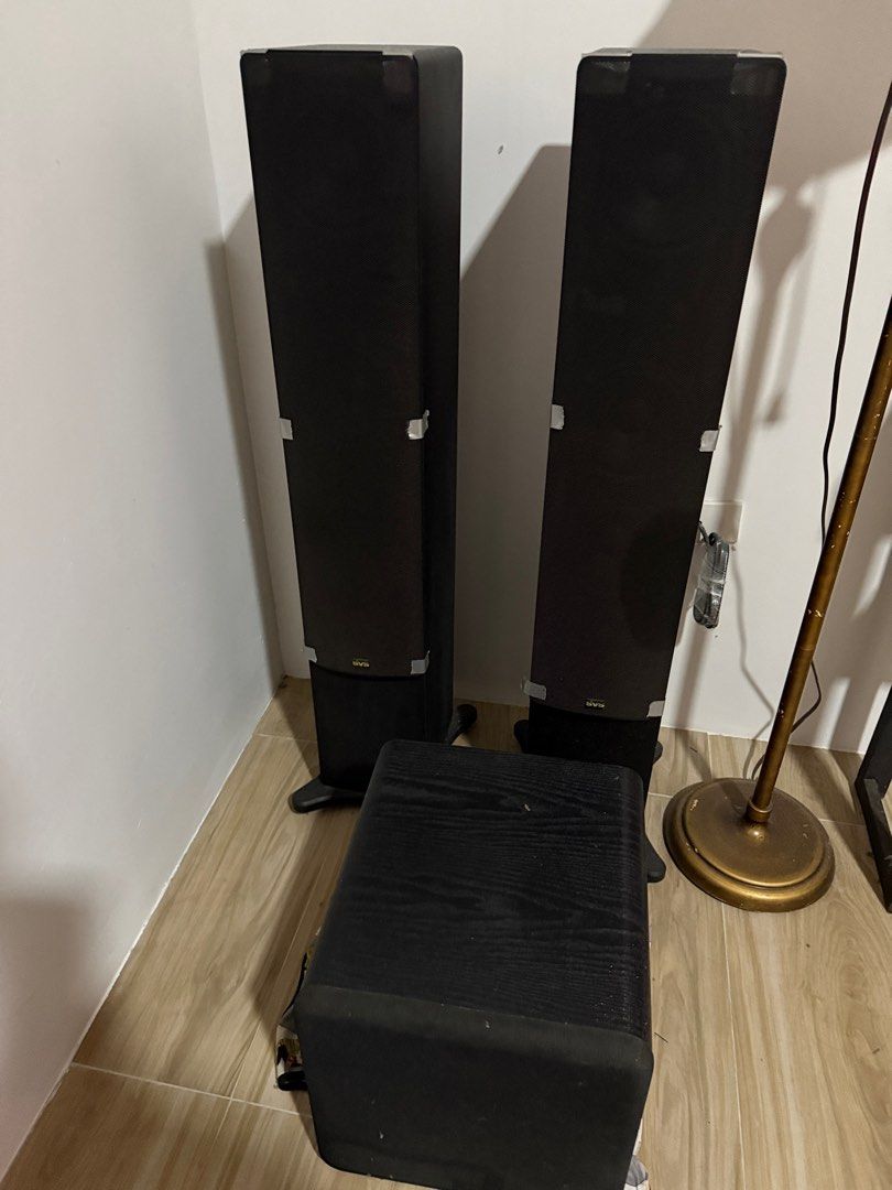 SVS Floor stand Speaker & Subwoofer 💜 (Category: Other Audio Equipment) located in Marikina City. Submitted by minimalist27 (Listing ID 1397596997, Image 1). Description: for pickup only Cainta Rizal subwoofer - 21k sold floor stand - 20k (center speaker included).