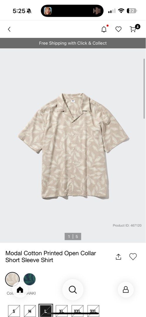 Uniqlo Modal Cotton Printed Open Collar Shirt (Category: Tshirts & Polo Shirts ) located in Pasig City. Submitted by karughstuff (Listing ID 1397683051, Image 1). Description: P800 bought for P1,490 used once rfs: decluttering.