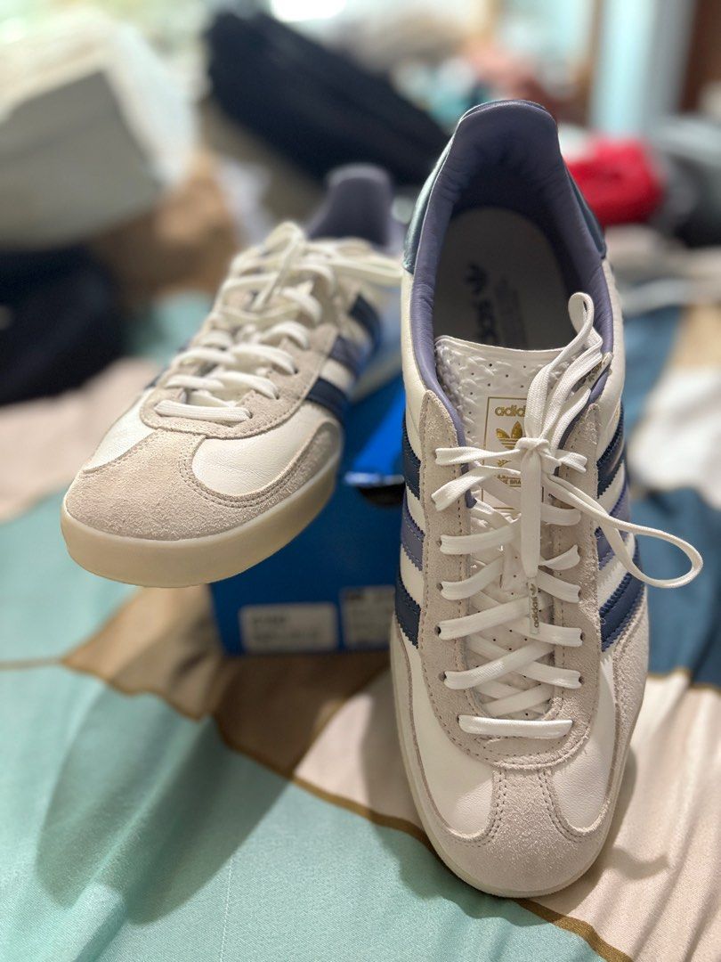 Adidas Gazelle Indoor - White/Blue (Category: Sneakers) located in Caloocan City. Submitted by gboy_01 (Listing ID 1397804300, Image 3). Description: Adidas Gazelle Indoor a retro-inspired sneaker with a premium suede or leather upper and a distinctive translucent gum sole. Rfs: too many shoes Used 2-3x sa mall.