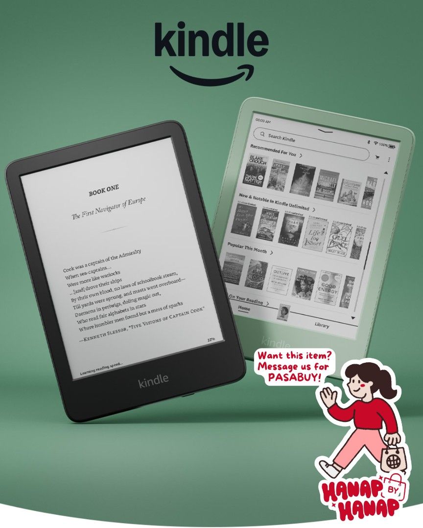 Amazon Kindle (Basic, Paperwhite, Colorsoft, & Signature Edition) (Category: E-Readers) located in Taguig. Submitted by hanapbyhanap (Listing ID 1397865703, Image 3). Description: Amazon KINDLE (e-reader) – Pasabuy #hxh_pasabuy ✨️ Basic (Black & Matcha) ✨️ Paperwhite (Black, Jade, & Raspberry) ✨️ Paperwhite Signature Edition (Metallic: Black, Jade, & Raspberry) ✨️ Colorsoft (Black) ✨️ Colorsoft Signature Edition (Black) Please see photos for the 