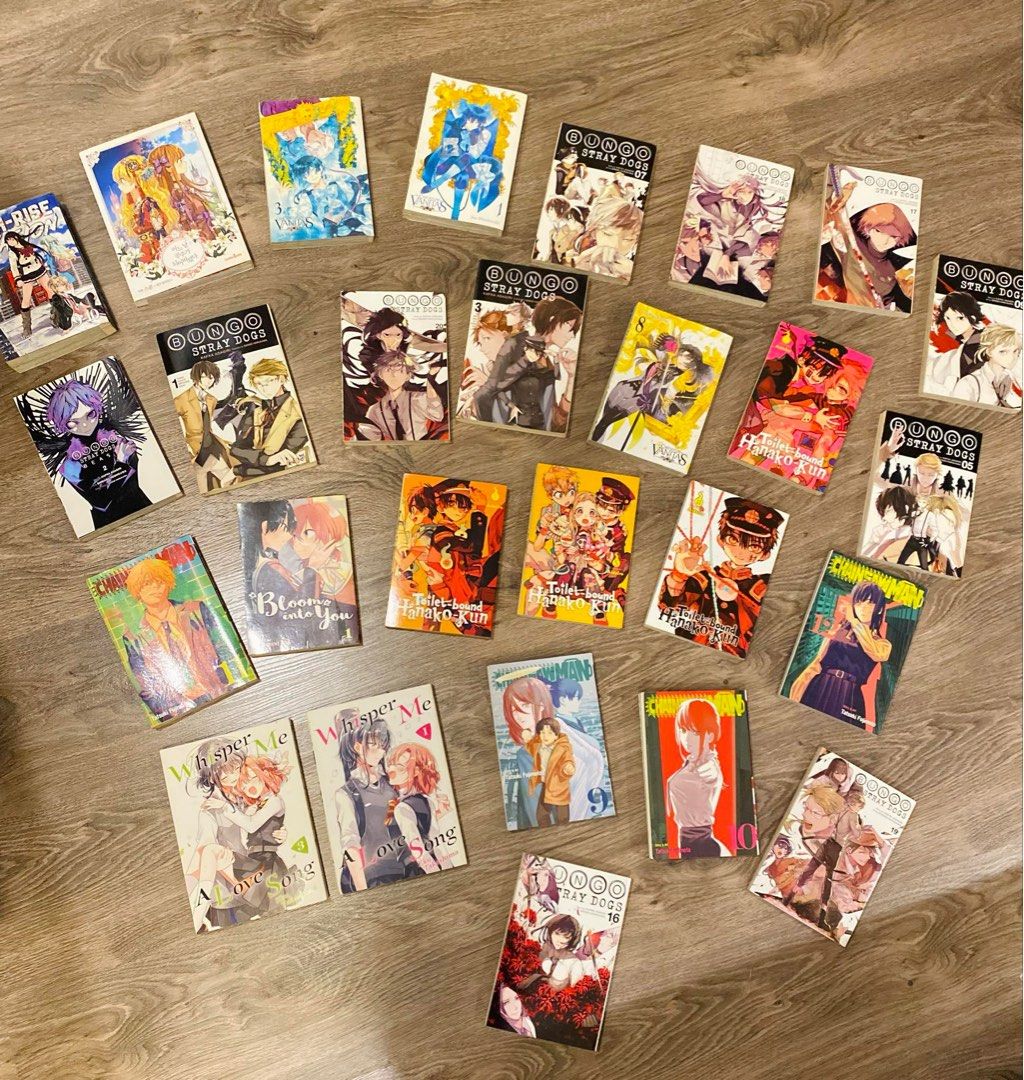 Assorted Manga Volumes (Category: Comics & Manga) located in Manila. Submitted by roeljeoffr49221 (Listing ID 1397929221, Image 1). Description: Manga volumes for sale. Titles include: - "Stray Dogs" - "Bloom Into You" - "Whisper Me a Love Song" - "Toilet-Bound Hanako-kun" - "Chainsaw Man".