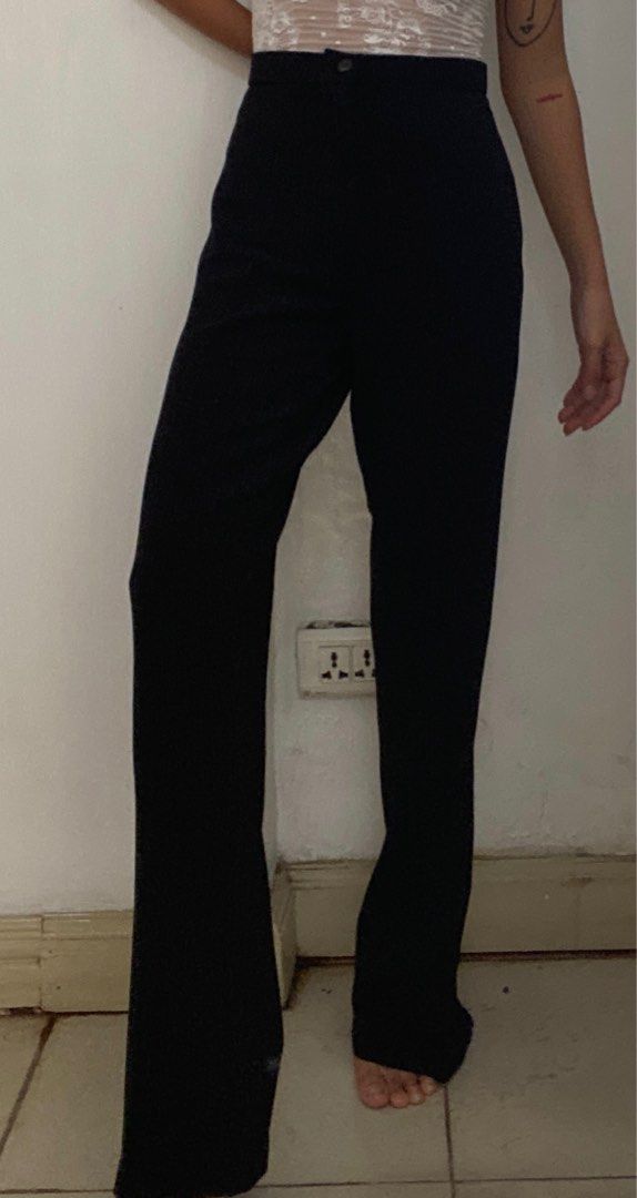 Black Pinstripe Trousers (Category: Other Bottoms) located in Manila. Submitted by raspberryfurs (Listing ID 1397824550, Image 1). Description: - Black pinstripe trousers - High-waisted - Straight leg cut - Button and zipper closure - Suitable for casual or formal wear - Wardrobe essential.