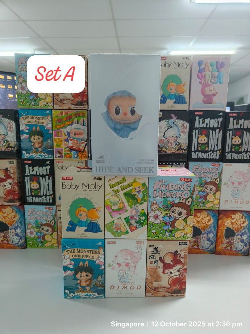 Brand New Popmart Merbubu + 6 blind boxes (Category: Toys & Games) located in Singapore. Submitted by ptwinkle (Listing ID 1397941281, Image 1). Description: Set A to Set G each set $130 Merbubu + 6 blind boxes.