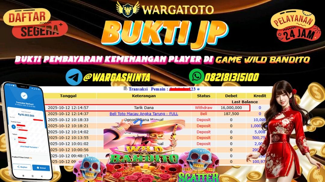 BUKTI JACKPOT WARGATOTO 12 OKTOBER 2025 (Category: Computer Parts & Accessories) located in Jakarta Barat. Submitted by wargatoto_official (Listing ID 1397860353, Image 1). Description: BUKTI JACKPOT WARGATOTO 12 OKTOBER 2025 🎯 Bukti Kemenangan Terbaru di WARGATOTO! 🎯 Hari ini suasana makin ramai karena salah satu member setia dengan ID : a**r*3 berhasil membawa pulang Rp16.000.000 dari game WILD BANDITO 💥 Main santai, modal terukur, tapi hasi