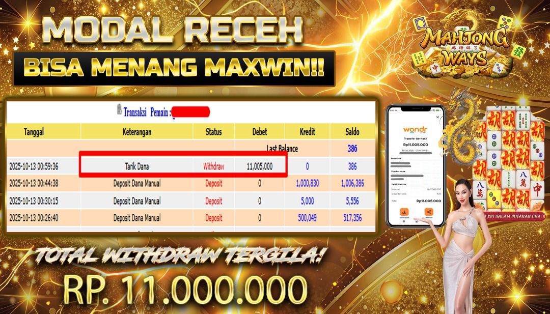 BUKTI JACKPOT WARGATOTO 13 OKTOBER 2025 (Category: Accessories) located in Jakarta Barat. Submitted by wargatoto_official (Listing ID 1397969733, Image 1). Description: Bukti Kemenangan Terbaru di WARGATOTO! 🎯 Hari ini suasana makin ramai karena salah satu member setia dengan ID : g***c**s**1 berhasil membawa pulang Rp11.000.000 dari game MAHJONG WAYS I TEPANAS 💥 Main santai, modal terukur, tapi hasilnya benar-benar spektakuler! Game satu ini m