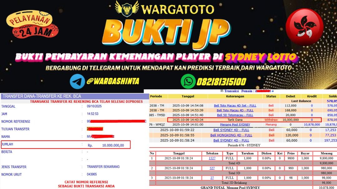 Bukti JACKPOT WARGATOTO KAMIS, 09 OKTOBER 2025 (Category: Computer Parts & Accessories) located in Jakarta Barat. Submitted by wargatoto_official (Listing ID 1397855562, Image 1). Description: 📆 Bukti Jackpot Resmi WARGATOTO KAMIS, 09 OKTOBER 2025 🛑 BREAKING NEWS JACKPOT SYNEY LOTTO 🛑 Selamat kepada member kami salam maxwin^^ Hanya di WARGATOTO hal yang tak terduga - duga terjadi kemenangan spektakuler di WARGATOTO. Seorang member sukses melak