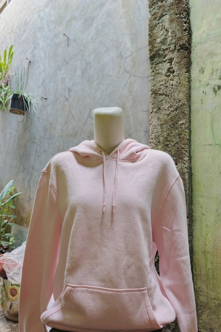 Hoodie H&M baby pink|soft pink|size m, Fesyen Wanita, Pakaian