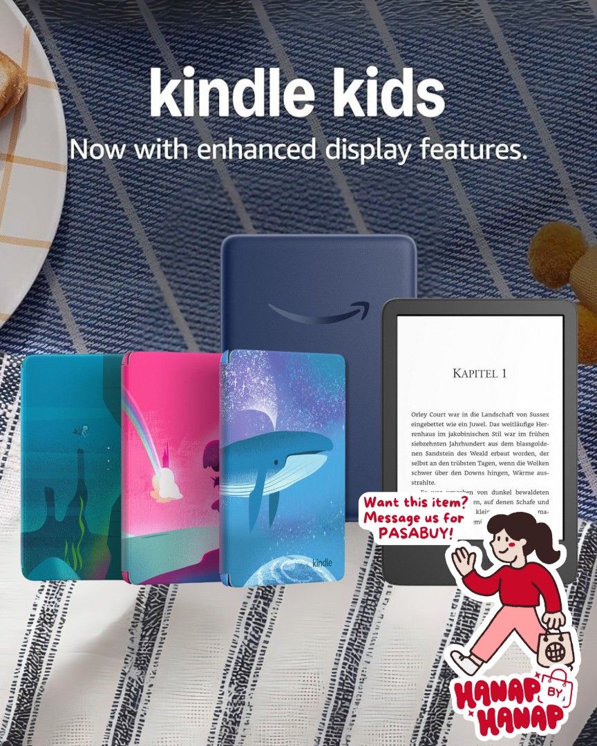 KINDLE Kids (Basic, Paperwhite, & Colorsoft) (Category: E-Readers) located in Taguig. Submitted by hanapbyhanap (Listing ID 1397872409, Image 2). Description: Amazon KINDLE KIDS (e-reader) – Pasabuy #hxh_pasabuy ✨️ Basic (Space Whale, Ocean Explorer, & Unicorn Valley cover) ✨️ Paperwhite (Starfish, Cyber City, & Diary of a Whimpy Kid cover) ✨️ Colorsoft (Fantasy River & Starlight Reading cover) Please see photos for the prices. 📦 Price includes 