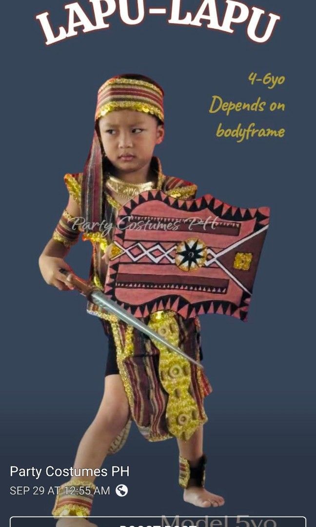 Lapu-Lapu katutubong kasuotan (Category: Babies & Kids Fashion) located in Candelaria. Submitted by mpm_42 (Listing ID 1397886616, Image 1). Description: Lapu-Lapu Rent fee 500+500 security deposit refundable with valid IGOROT RENT fee 400+300 security deposit refundable with valid id.