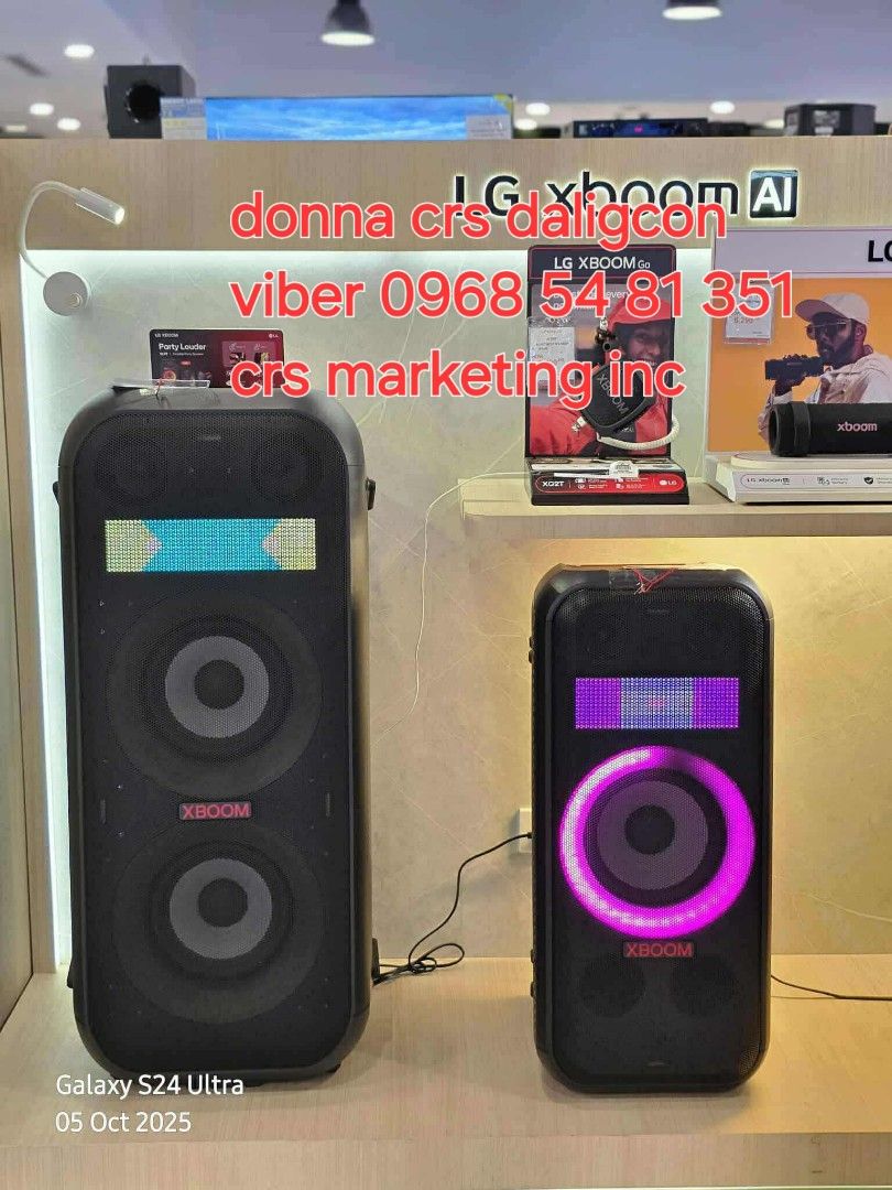 Lg BOOMBOX (Category: Soundbars, Speakers & Amplifiers) located in Manila. Submitted by donnasagao03665 (Listing ID 1397923918, Image 1). Description: 🟨 LG BOOMBOX SPEAKER RNC5 RNC7 RNC9 / LG XBOOM XL5S XL7S XL9T / LG STAGE301 LG BOUNCE LG GRAB 🟨 BOOMBOX RNC5 500W - 8,900 RNC7 700W - 13,600 RNC9 1000W - 18,300 XBOOM XL5S 200W - 13,800 XL7S 250W - 17,900 XL9T 1000W - 31,200 STAGE301 - 13,400 BOUNCE - 8,100 GRAB - 6,000 XL5T - 18,100 XL7T - 23,30