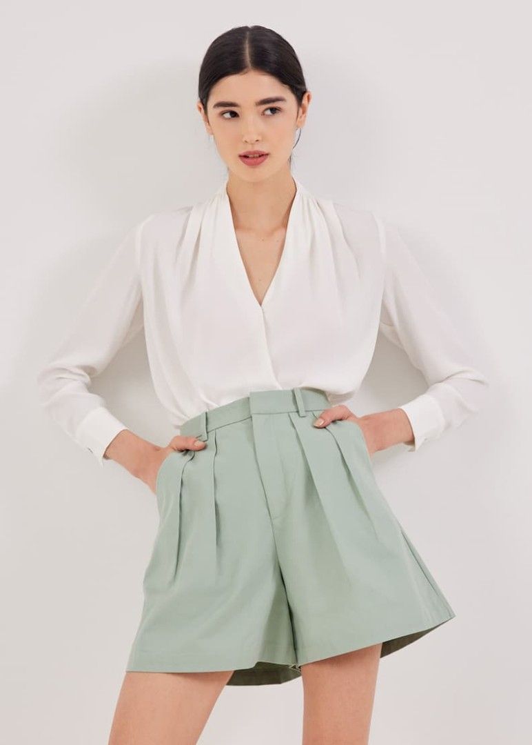 Love Bonito Ada V-neck Wrap Blouse (Category: Longsleeves) located in Baliuag. Submitted by anine12 (Listing ID 1397780638, Image 1). Description: RFS: Does not fit me anymore. Used 2x then stored.