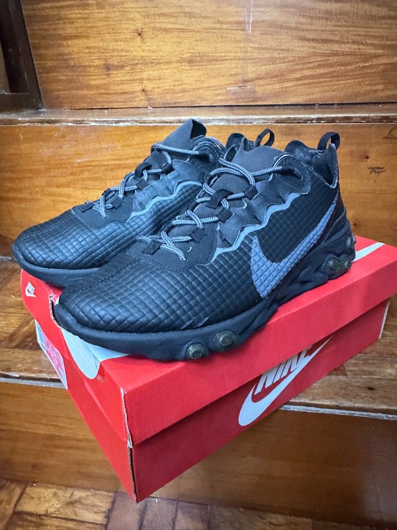 Nike React Element 55 Grid Black Dark Gray (Category: Sneakers) located in Las Pinas. Submitted by essentialsbyj (Listing ID 1397829680, Image 3). Description: Nike React Element 55 Grid Black Dark Gray Size: US 11 Condition: 8/10 Sole is still intact Still very comfortable preloved pair Issues: Signs of usage, has some scratches on the side of both pairs, minor sole sep in the medial portion of the right shoe (reglued already) All sales final no