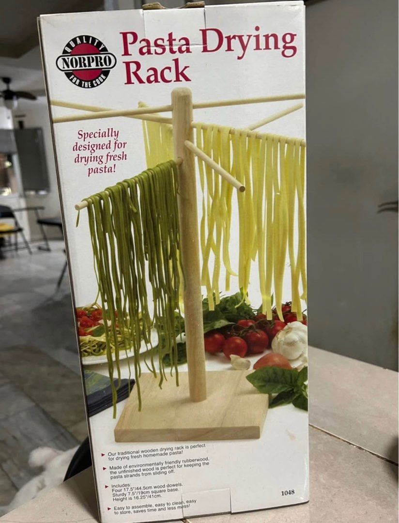Norpro Pasta Drying Rack (Category: Cookware & Accessories) located in Manila. Submitted by espcc (Listing ID 1397786999, Image 1). Description: Never used. Just stored. RFS: Decluttering Pickup location: BGC (but can arrange delivery) —————————- Measures: 16.5” x 18” x 18” / 42cm x 45.5cm x 45.5cm If you love making homemade pasta as much as we do, this is a definite must have! Our traditional wooden drying rack is perfect for drying fresh homem