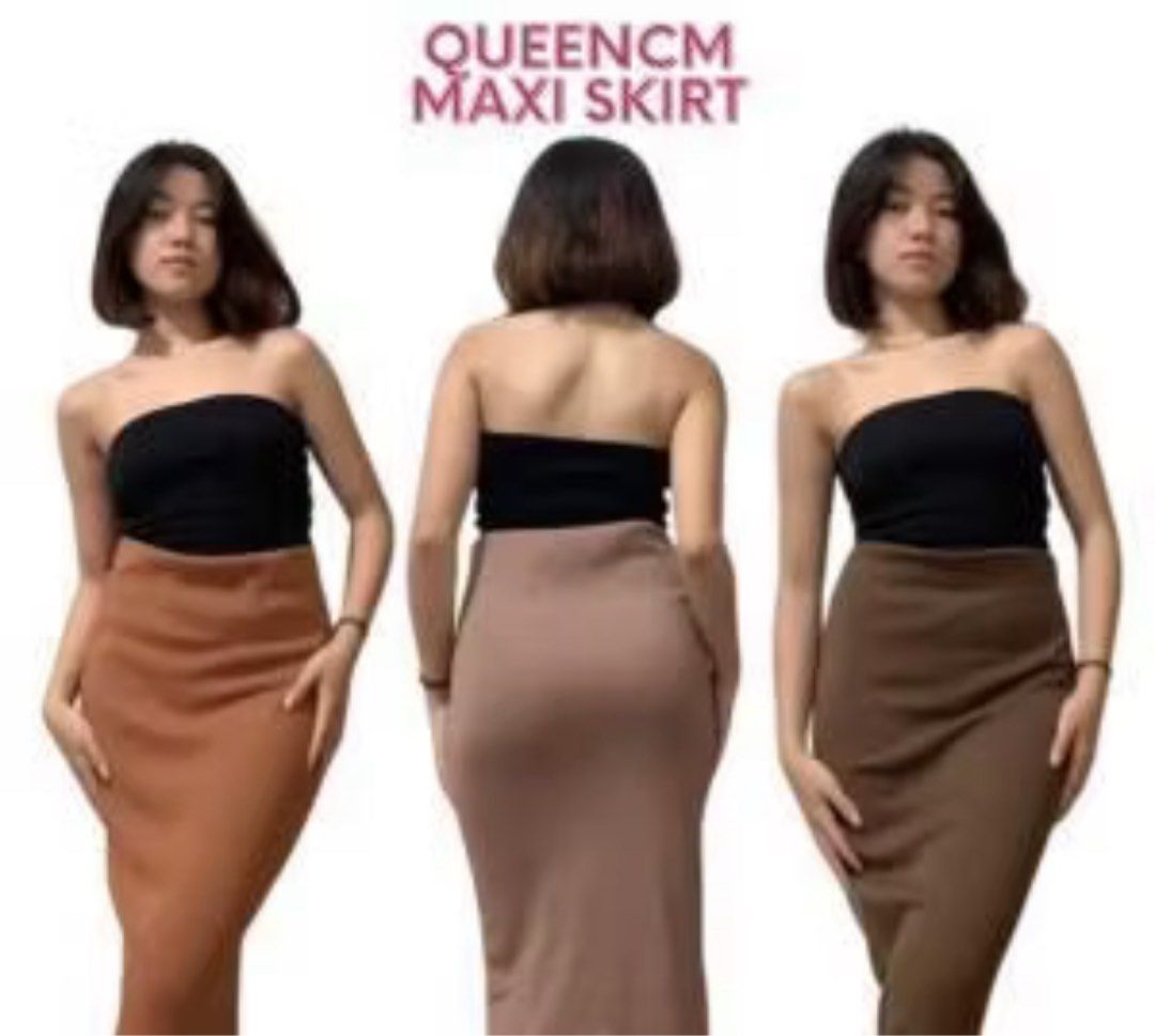 Queen Cm Plain Knitted Beige Maxi Skirt (Category: Skirts) located in Taguig. Submitted by busybeebea (Listing ID 1397780750, Image 3). Description: - Knitted plain maxi skirt - Fitted silhouette around the waist - Can be worn as a dress - Versatile for casual or formal wear - Easy to style Free size : Waist : 26-35 cm Bottoms length : 35 and 40 cm .