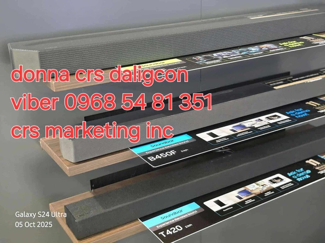 Samsung soundbar (Category: Soundbars, Speakers & Amplifiers) located in Manila. Submitted by donnasagao03665 (Listing ID 1397923285, Image 1). Description: 🟨 SAMSUNG SOUNDBAR 2025 MODEL / SAMSUNG TOWER SPEAKER / SAMSUNG SPEAKER MUSIC FRAME 🟨 📍 MUSIC FRAME HW LS60D - 14,500 📍 TOWER MX T50 - 12,300 MX T70 - 17,200 MX ST50B - 18,900 📍 SOUNDBAR HW B400F - 4,000 HW B450F - 10,000 HW Q600F - 12,800 HW QS700F - 22,300 HW Q800F - 24,800 HW Q930F - 