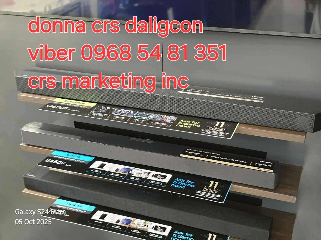 Samsung soundbar (Category: Soundbars, Speakers & Amplifiers) located in Manila. Submitted by donnasagao03665 (Listing ID 1397923285, Image 2). Description: 🟨 SAMSUNG SOUNDBAR 2025 MODEL / SAMSUNG TOWER SPEAKER / SAMSUNG SPEAKER MUSIC FRAME 🟨 📍 MUSIC FRAME HW LS60D - 14,500 📍 TOWER MX T50 - 12,300 MX T70 - 17,200 MX ST50B - 18,900 📍 SOUNDBAR HW B400F - 4,000 HW B450F - 10,000 HW Q600F - 12,800 HW QS700F - 22,300 HW Q800F - 24,800 HW Q930F - 