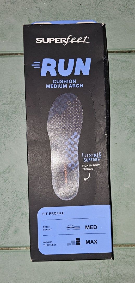 Superfeet Run Cushion Medium Arch Insoles (C) (Category: Shoe inserts & accessories) located in Cainta. Submitted by pastaye (Listing ID 1397932117, Image 3). Description: - Superfeet Run Cushion Medium Arch insoles. - Designed for running. - Provides cushioning and support. - Features a heel cup and foam comfort zone. - Flexible support design. - Trimmable for a perfect fit. RFS: Used once. Medium Arch is still too high for me, will have to swit