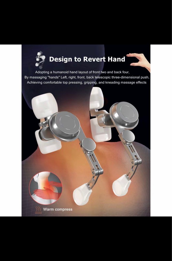 Wireless Multi-Function Neck Massager (Category: Massage Devices) located in Singapore. Submitted by silenttiger12 (Listing ID 1397897359, Image 3). Description: - Wireless neck massager for neck, back, lumbar, and leg massage. - Features 6 massage heads with 3D kneading. - Two massage modes: normal and intermittent. - Includes a soothing hot compress function. - Easy to use and cordless. - Rechargeable via Type-C port..