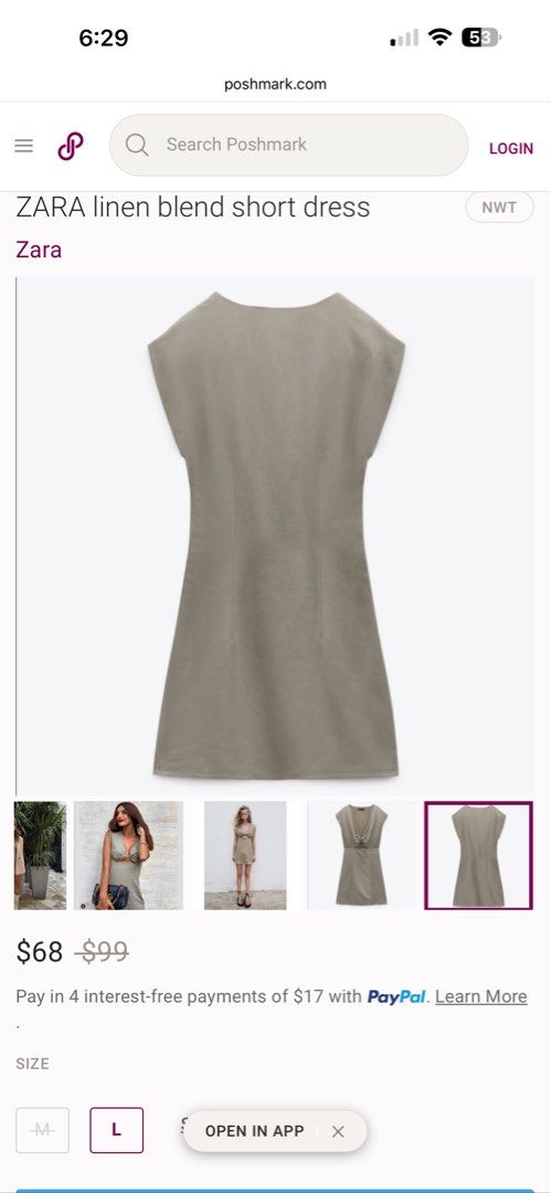 Zara Linen Blend Short Dress (Category: Dresses) located in Paranaque City. Submitted by zipperou (Listing ID 1397889650, Image 3). Description: - Zara linen blend short dress - V-neckline with knot detail - Cut-out design - Cap sleeves - Neutral color - Size: Small - fixed price Decluttering.
