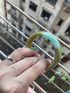 買一送一54.7正圈大輪胎三彩天然無燒黃翡果綠紫翡翠手鐲 天然A貨翡翠手鐲64234668838401110