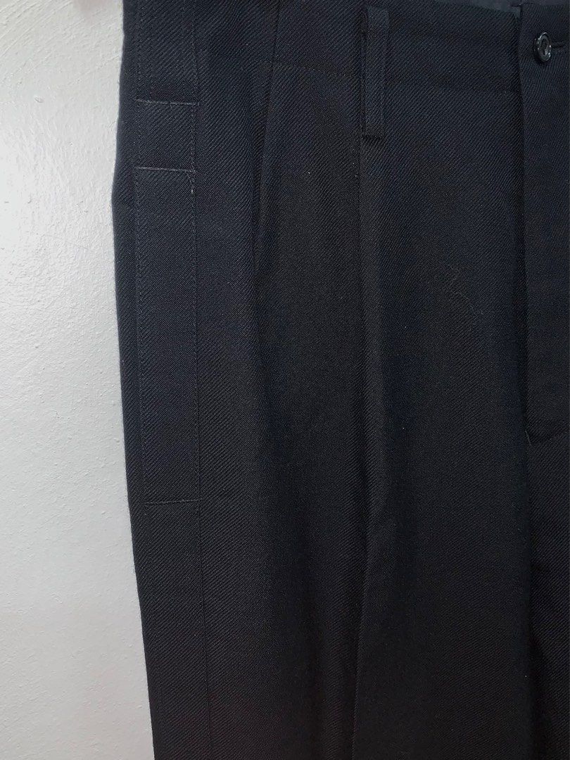 90’s YOHJI YAMAMOTO - Y’s FOR MEN SOLID WOOL TROUSERS (Category: Trousers) located in Cavite. Submitted by ___layern0ne (Listing ID 1398156380, Image 2). Description: Tagged Size: 3 Waistline: 31 Front Rise: 13 inches Leg Opening: 7.7 to 8 inches approx (slightly stretchable) Length: 43 inches Measured laid flat and at its longest point Color: Black Composition: 100% Laine Wool (main), 100% Cupro (doublure lining) Slightly wrinkled due to storage