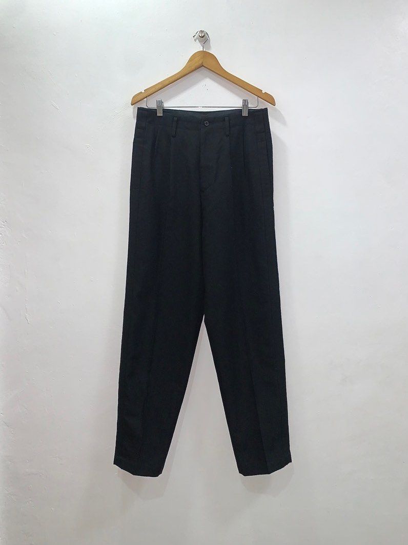 90’s YOHJI YAMAMOTO - Y’s FOR MEN SOLID WOOL TROUSERS (Category: Trousers) located in Cavite. Submitted by ___layern0ne (Listing ID 1398156380, Image 1). Description: Tagged Size: 3 Waistline: 31 Front Rise: 13 inches Leg Opening: 7.7 to 8 inches approx (slightly stretchable) Length: 43 inches Measured laid flat and at its longest point Color: Black Composition: 100% Laine Wool (main), 100% Cupro (doublure lining) Slightly wrinkled due to storage