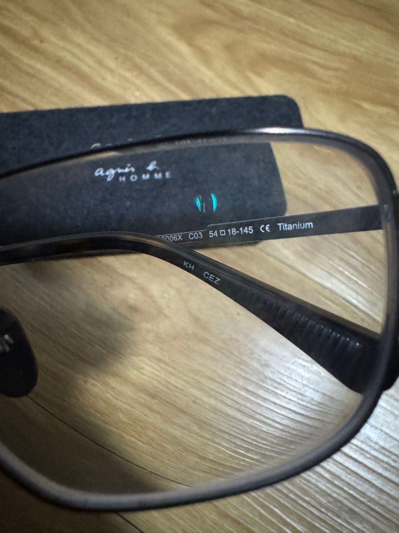 Agnes B. Homme Titanium Eyeglasses (Category: Sunglasses & Eyewear) located in Makati City. Submitted by rightupyouraly (Listing ID 1398158499, Image 2). Description: ✨ Almost new, bought from Sarabia Optical for 9k; so light and flattering with ang face shape; quality is 💯 ✨ Comes with case and wiper ✨ With prescription lenses but can be replaced at ang optical shop ✨ Perfect as a high-quality alternative to Gentle Monster metal glasses Slightl