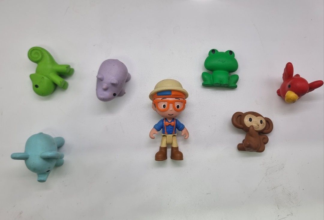 Blippi and Friends Toy Figures Set (Category: Kids Toys) located in Marikina City. Submitted by andreah_16 (Listing ID 1398082902, Image 3). Description: - Includes a Blippi figure and animal figures. - Animal figures: elephant, chameleon, hippo, frog, monkey, and bird. - Colorful and perfect for imaginative play. - Small size, easy for little hands to hold..