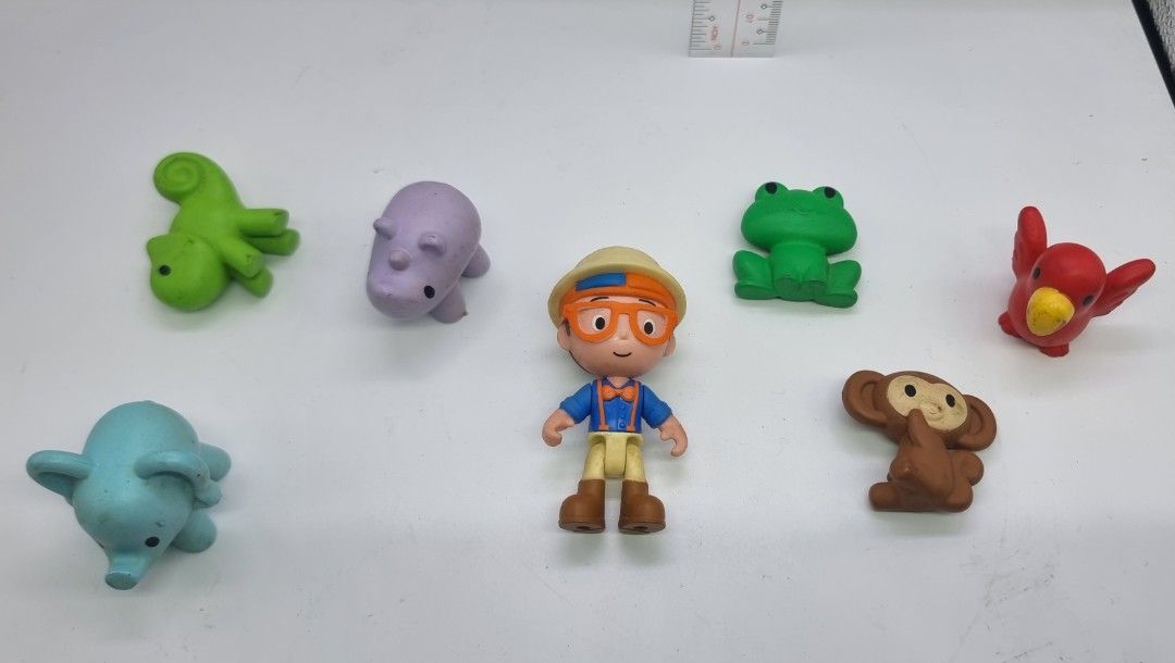 Blippi and Friends Toy Figures Set (Category: Kids Toys) located in Marikina City. Submitted by andreah_16 (Listing ID 1398082902, Image 1). Description: - Includes a Blippi figure and animal figures. - Animal figures: elephant, chameleon, hippo, frog, monkey, and bird. - Colorful and perfect for imaginative play. - Small size, easy for little hands to hold..